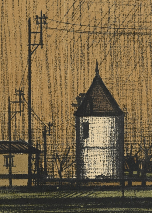 Bernard Buffet (1928-1999), “Les moulins”, 1953, color lithograph, signed and numbered 8/20