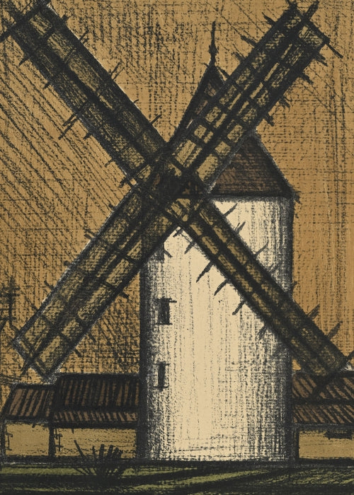 Bernard Buffet (1928-1999), “Les moulins”, 1953, color lithograph, signed and numbered 8/20