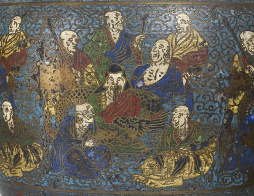 Set of 3 marvelous ancient champlevé enamel vases, Japan, 20th century