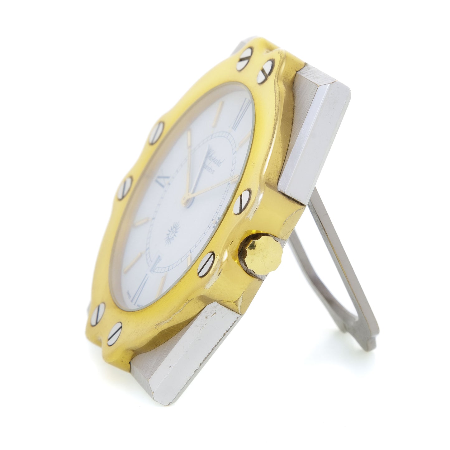 Chopard St. Moritz Ref. T8047, two-tone steel Alarm Table Clock with date indication 1980'