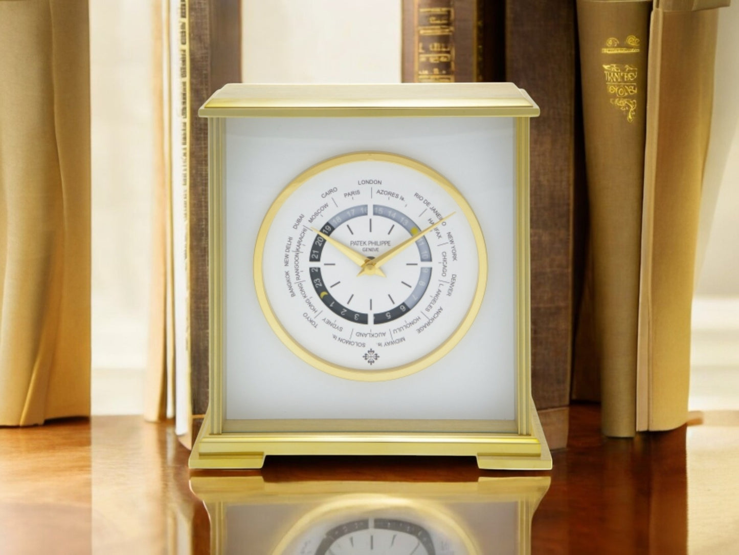 Patek Philippe, "World Time", Desk Clock / Pendulette 1990 Rare