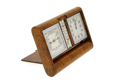Jaeger-LeCoultre Ados Baromètre Pendulette / Desk Clock Art-Deco wooden 8 Days Double Dial 1930 Rare Collector'