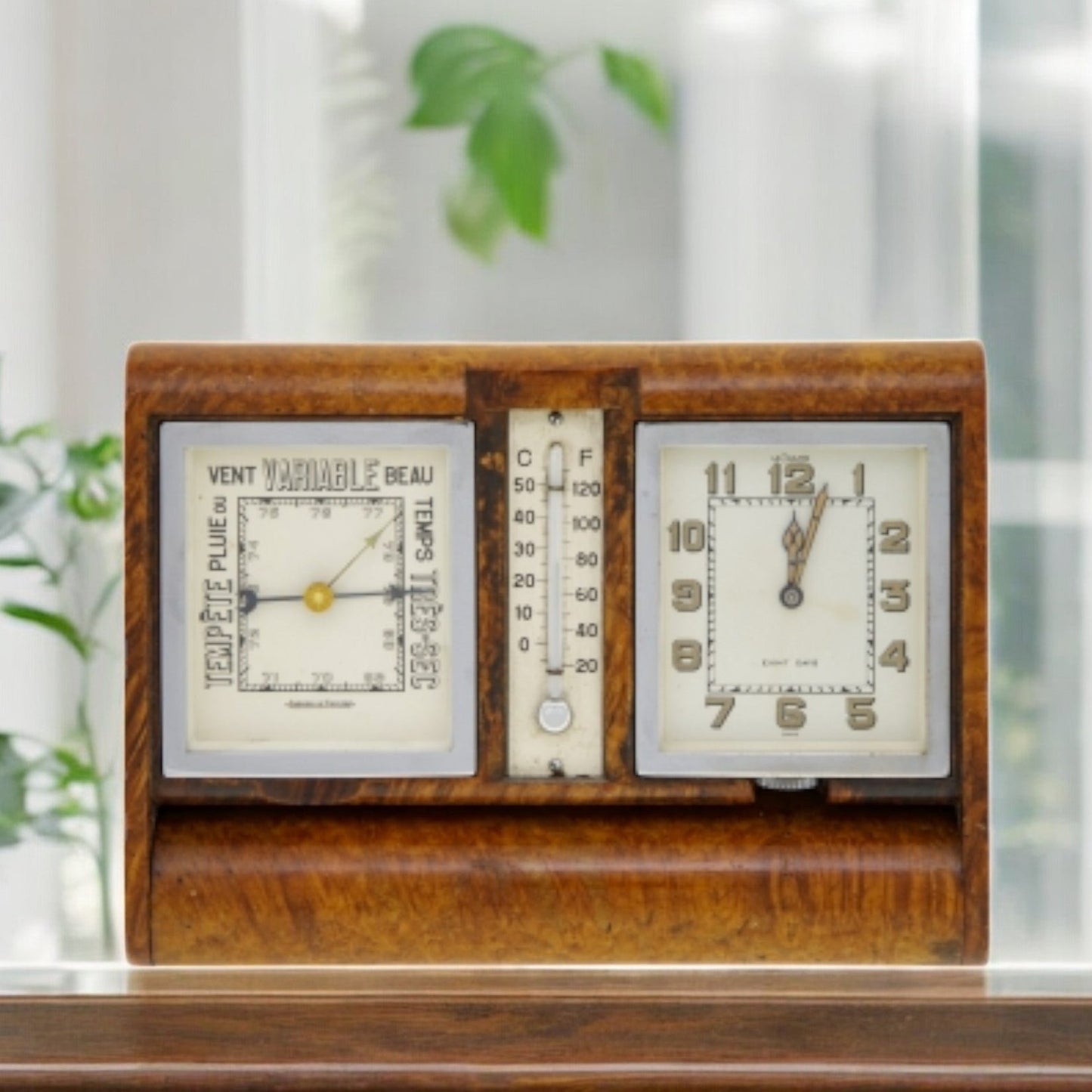 Jaeger-LeCoultre Ados Baromètre Pendulette / Desk Clock Art-Deco wooden 8 Days Double Dial 1930 Rare Collector'