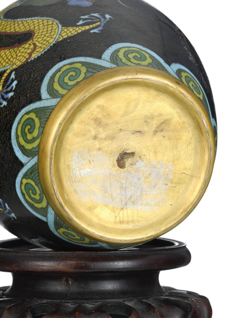 Pair of 2 cloisonné enamel vases, China, 20th c., dragon design, h. 20 cm