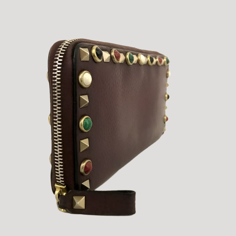 Valentino Caravani colorful stones rock studs wallet leather bag / sac / tasche Rare