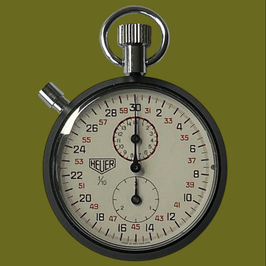 Heuer Vintage Stopwatch Stopuhr with warranty & box Beautiful Patina Dial Rare