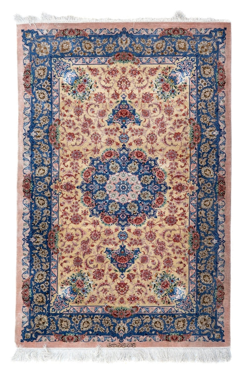 Ancient Ghom silk carpet/ tapis/ teppich, signed Erami