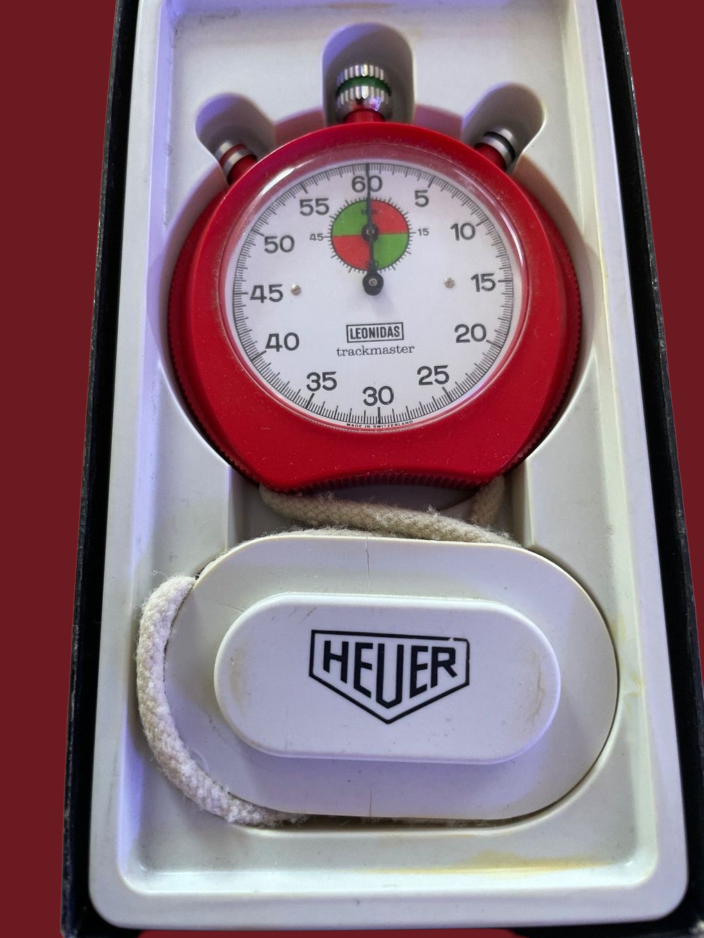 Heuer Leonidas Vintage Trackmaster Stopwatch / Stoppuhr in original box