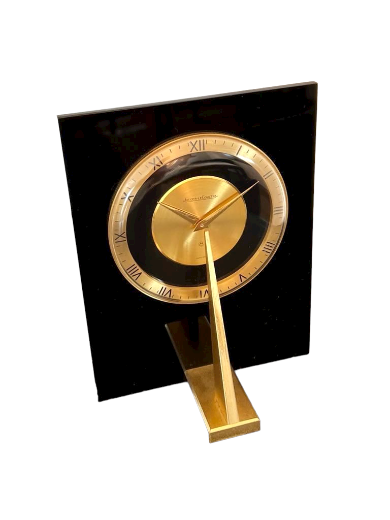 Jaeger-LeCoultre 8 DAYS Desk Clock gilt brass ca 1950 Extremely Rare Collector in excellent condition