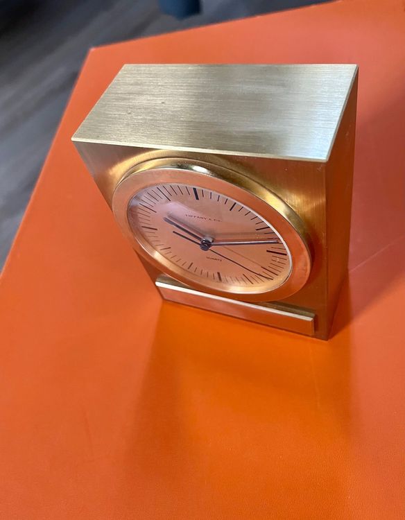 Tiffany Brass Desk / Table Clock/ Pendulette