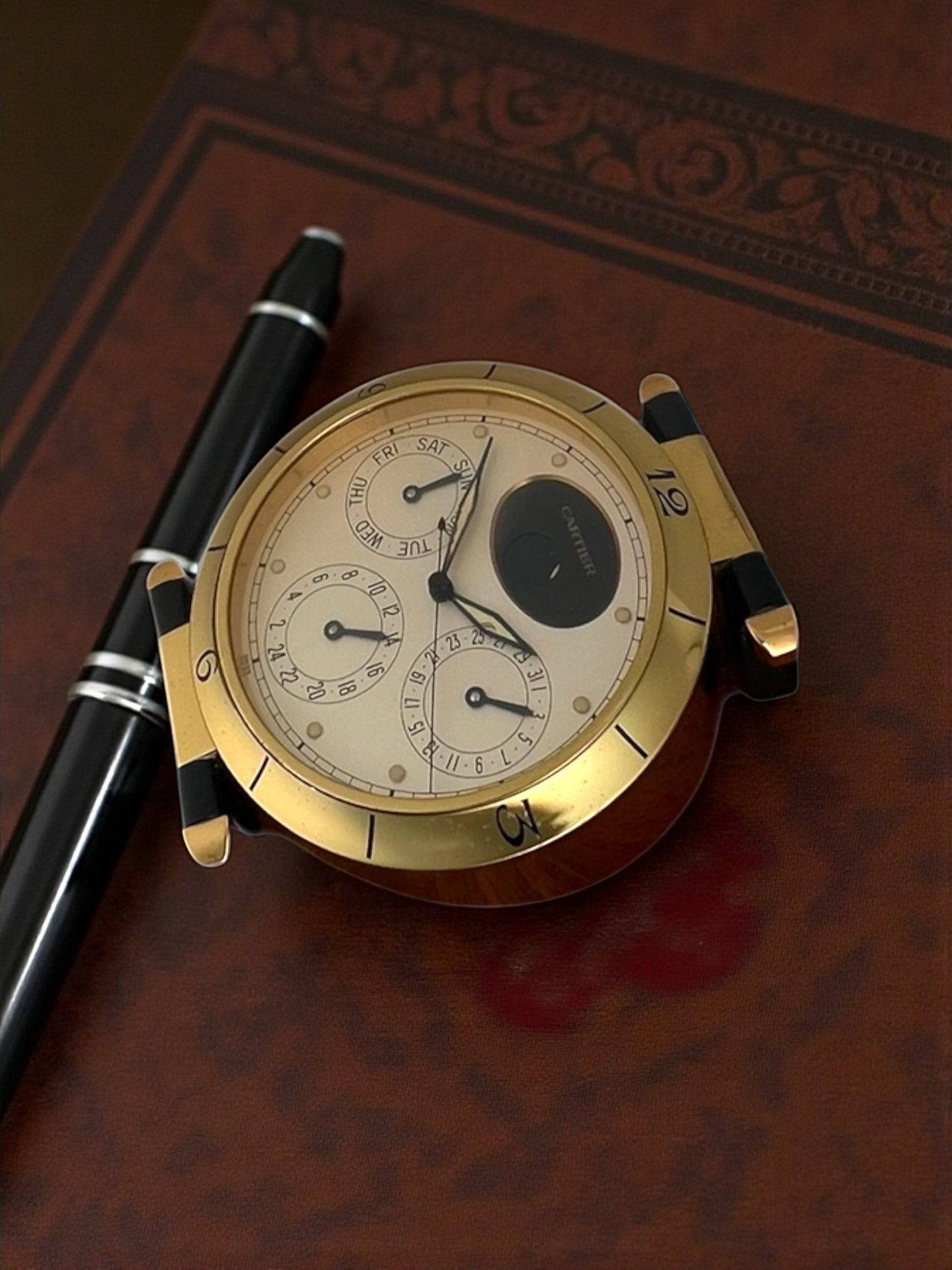 Cartier Pasha Moon Phase Full Calendar Table Clock/ Horloge de table/ Tischuhr 1995