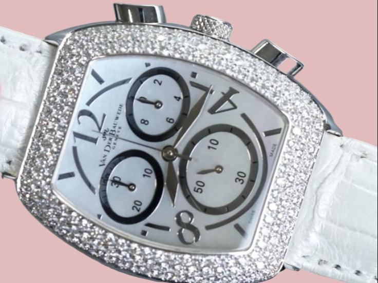 Van der Bauwede Genève Silver Full Diamonds Chronograph New Full Set