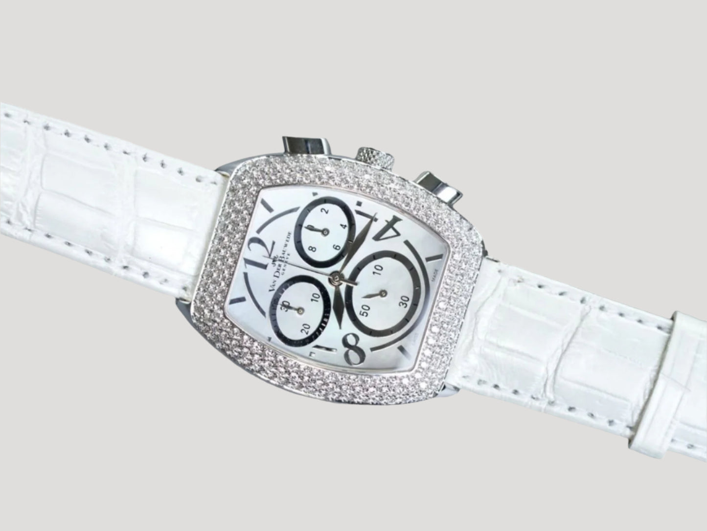 Van der Bauwede Genève Silver Full Diamonds Chronograph New Full Set