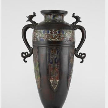 Magnificent patina bronze cloisonné dragon vase H 54 cm, Japan 19th c