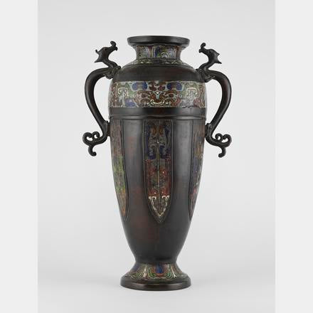 Magnificent patina bronze cloisonné dragon vase H 54 cm, Japan 19th c