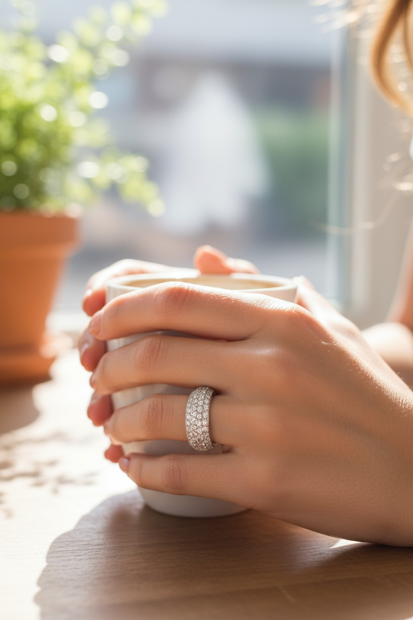 18k White Gold Ring paved with diamonds signed Kurtz
