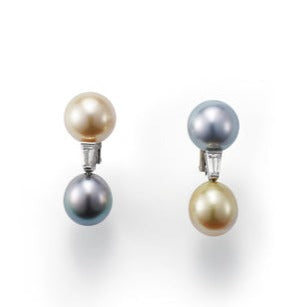 Set of Diamond & Grey cultivated Pearl Necklace Collier & Fitted Pearl Earrings