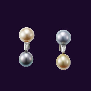 Set of Diamond & Grey cultivated Pearl Necklace Collier & Fitted Pearl Earrings