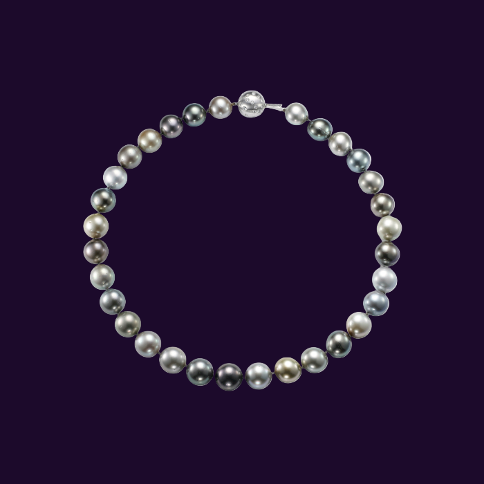 Set of Diamond & Grey cultivated Pearl Necklace Collier & Fitted Pearl Earrings
