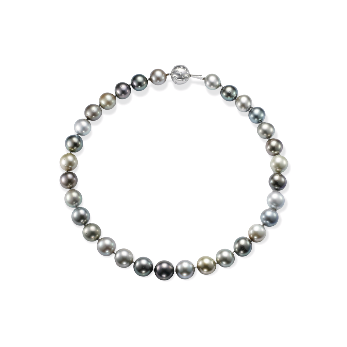 Set of Diamond & Grey cultivated Pearl Necklace Collier & Fitted Pearl Earrings