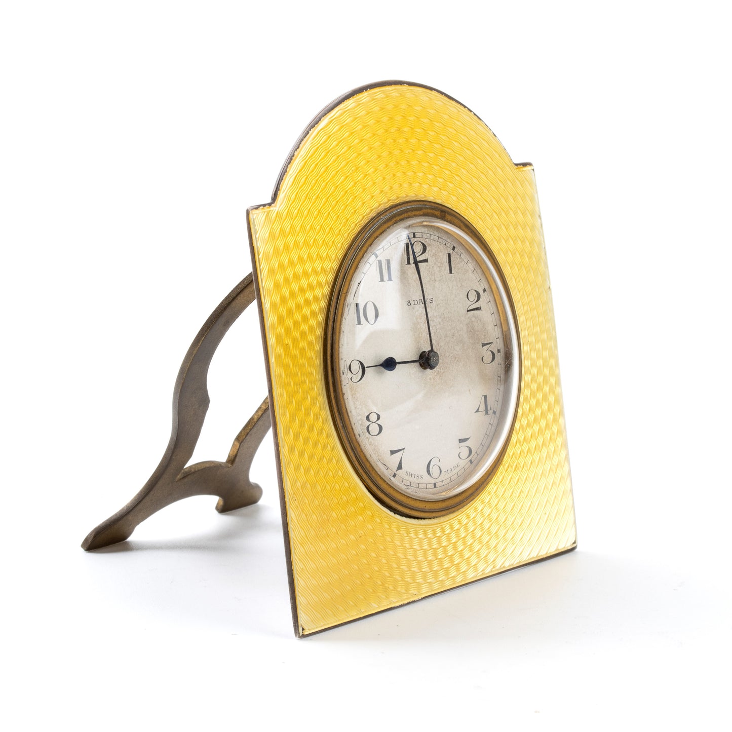 Albert Carter Art Deco sterling silver & yellow enamel table clock