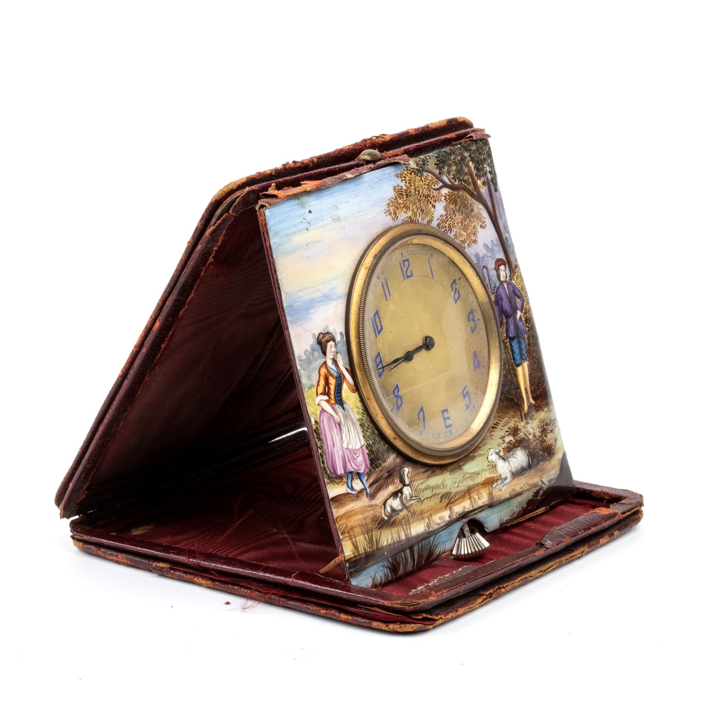 Beautiful Enameled Hand painted Table Clock /Horloge de table/Tischuhr Rare 1920'