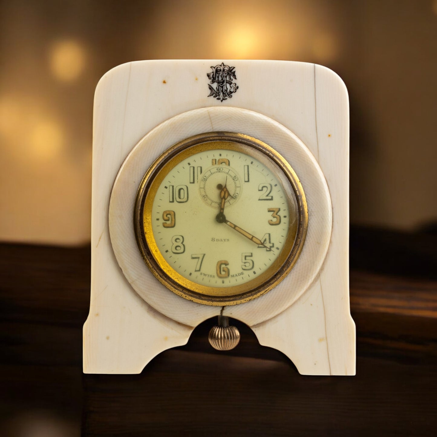 Beautiful Art Déco Ivory 1920s Table Clock /Horloge de table/Tischuhr Rare