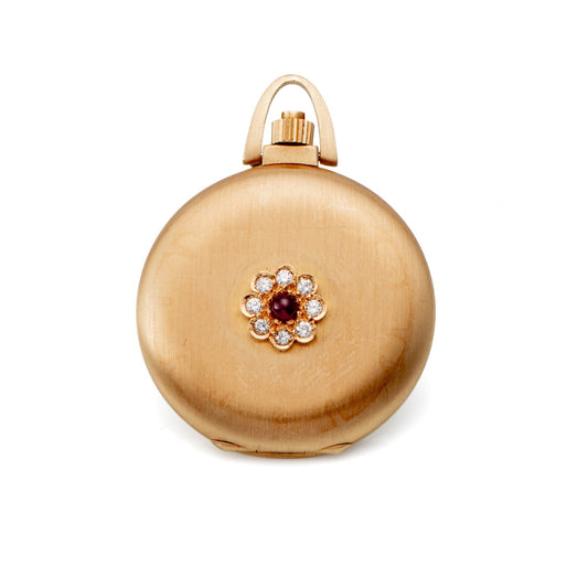 Chopard 18k Gold manual wind pendant watch with diamond and ruby