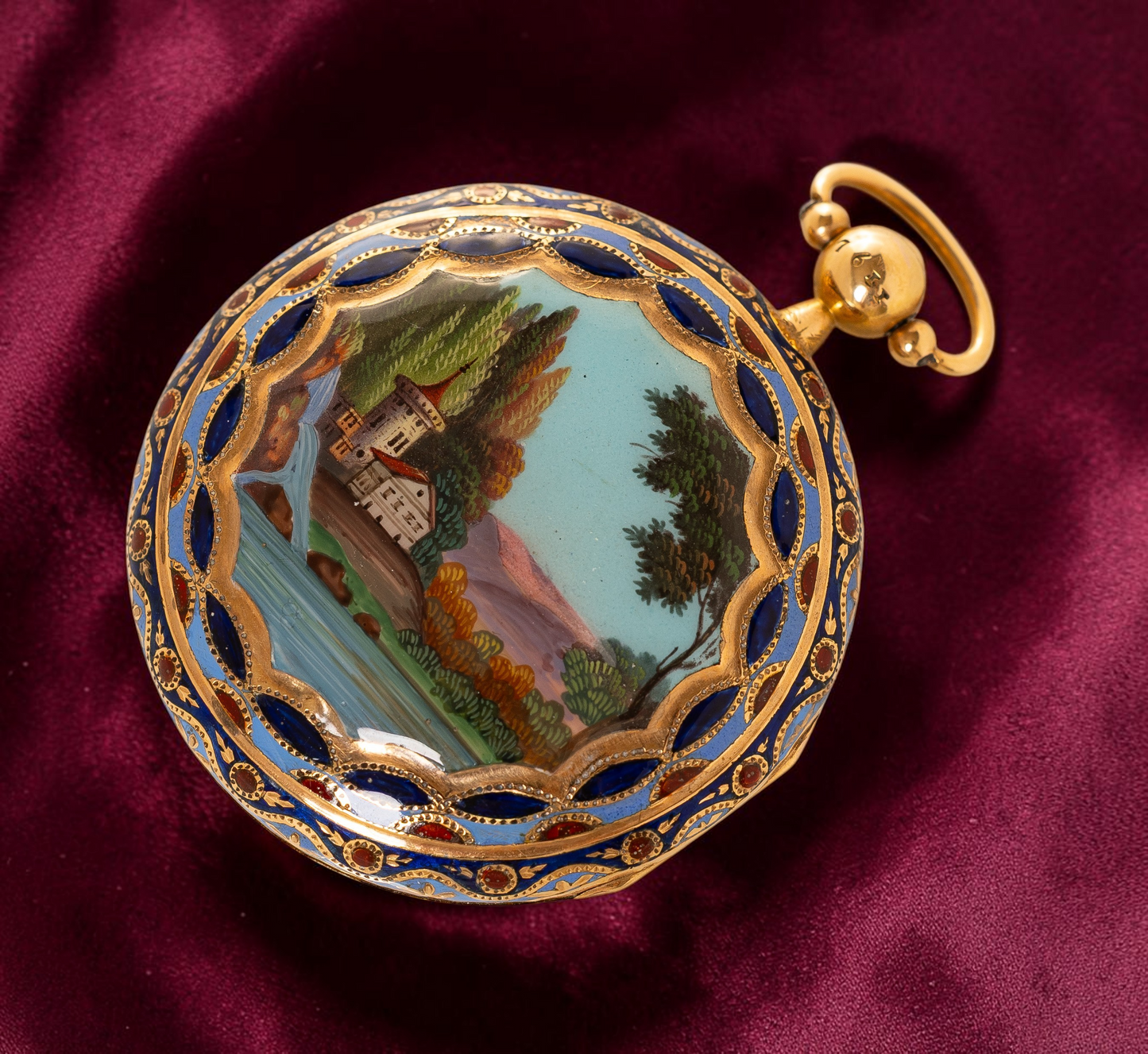 18k Gold Enamel Hand painted open-face pocket watch 1850' Rare Collector