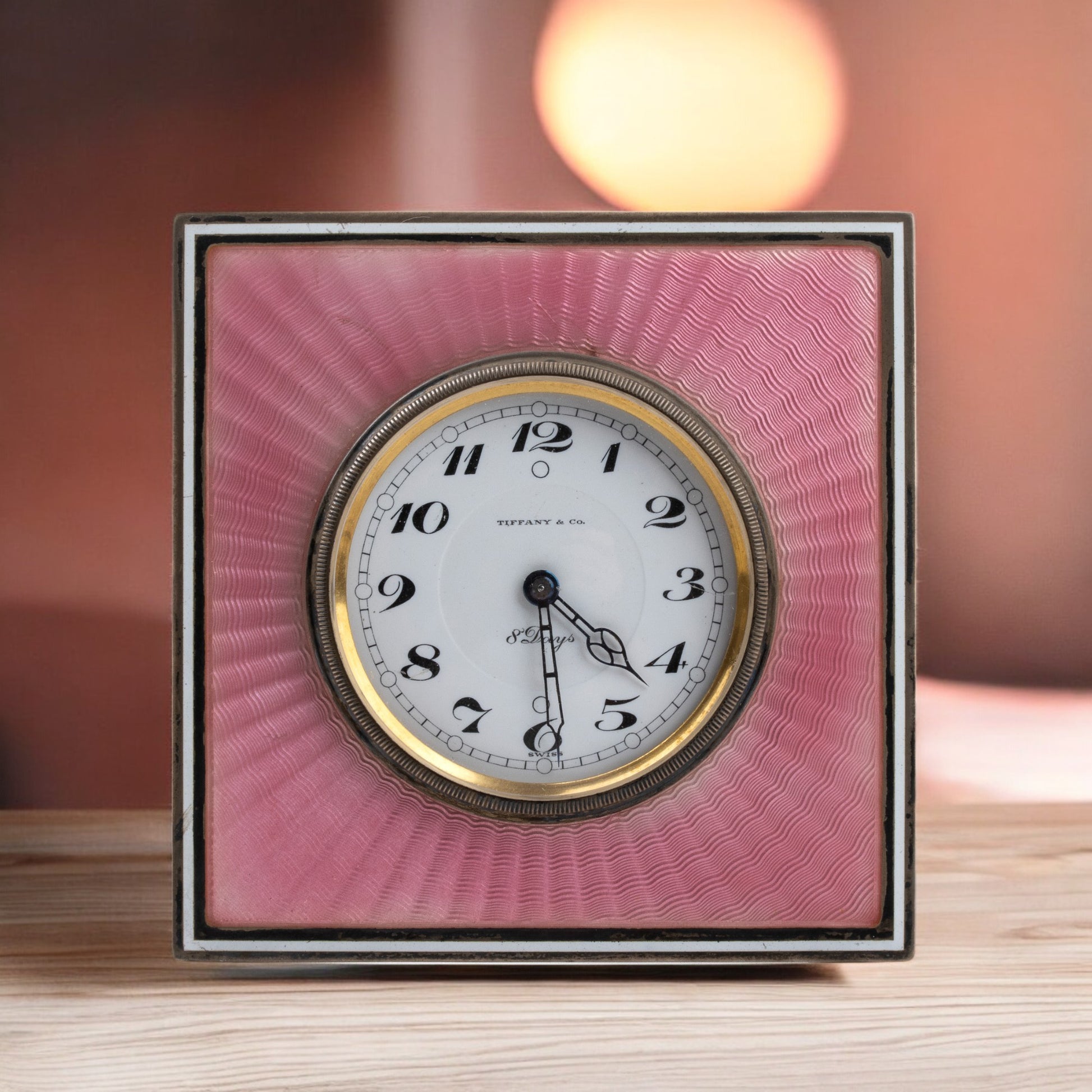 Tiffany & Co. Art Déco table clock in sterling silver with enamels, 1920s, 24time