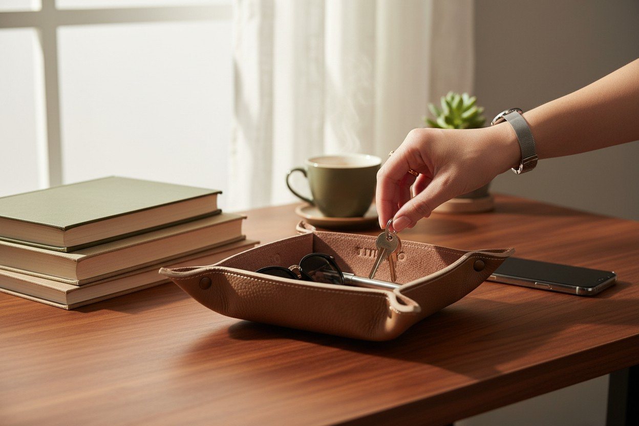 24Time Genève Finest Handmade New Vide-poches in taupe leather