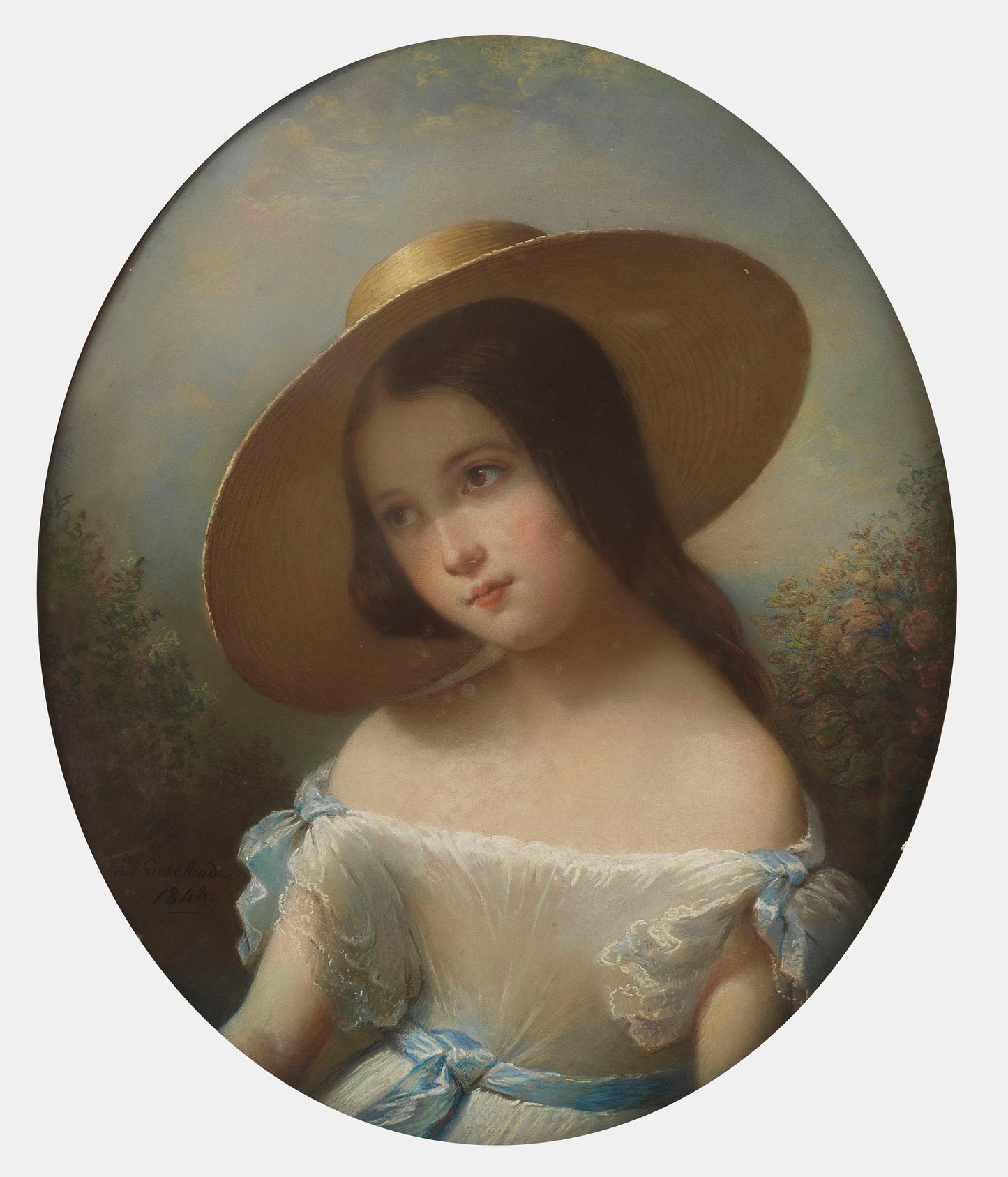 Louis-Aimé Grosclaude (1784-1869) Young Woman with a Hat, pastel on paper, signed and dated, 1848