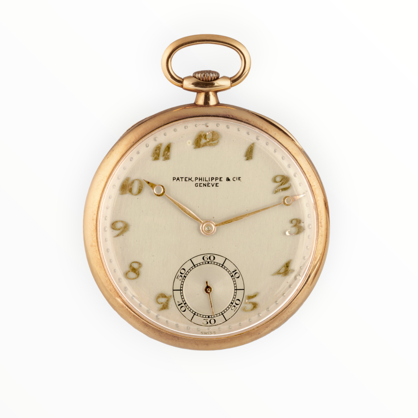 Patek Philippe Rare Collector' 18k Gold Open Face Pocket Watch ca 1938, Unique Applied 'Breguet' numerals