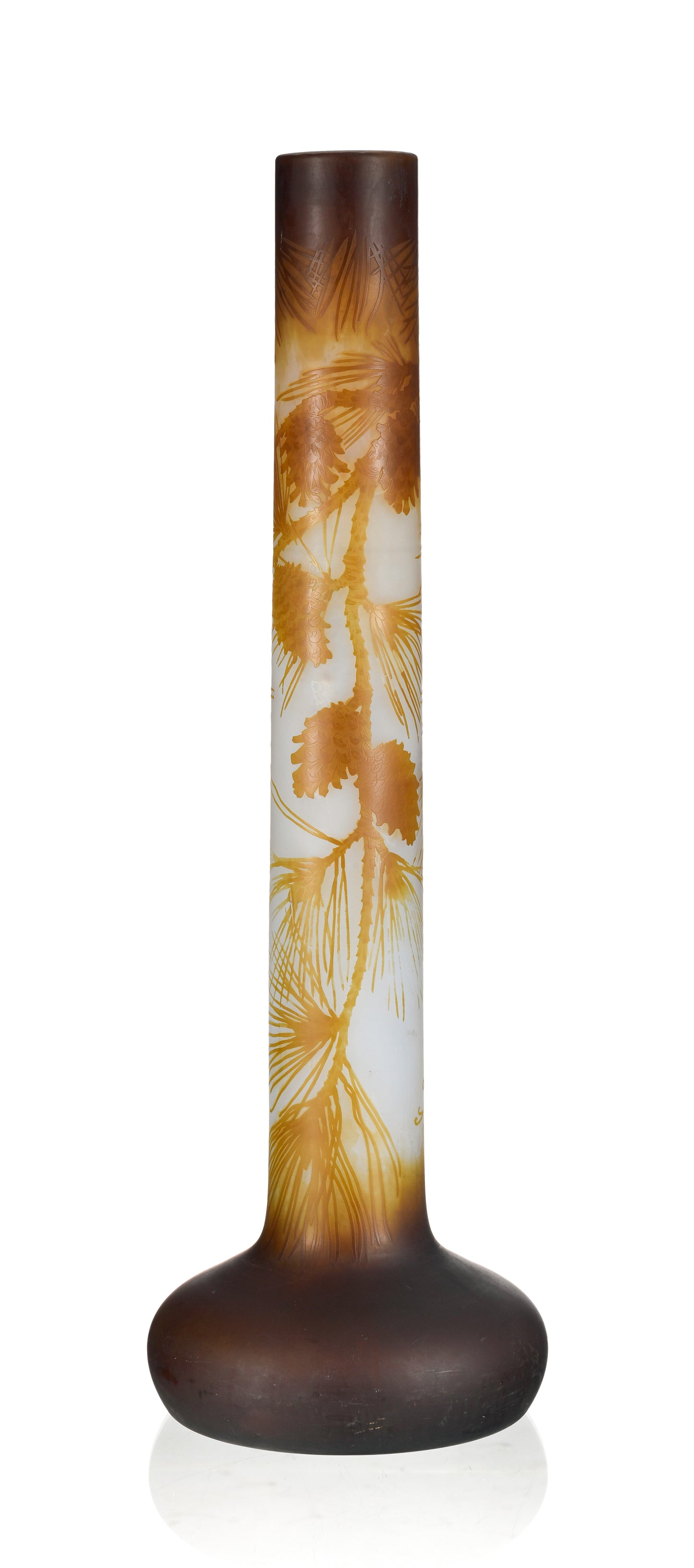 Émile Gallé (1846–1904), important multi-layered long neck glass Vase 75 cm