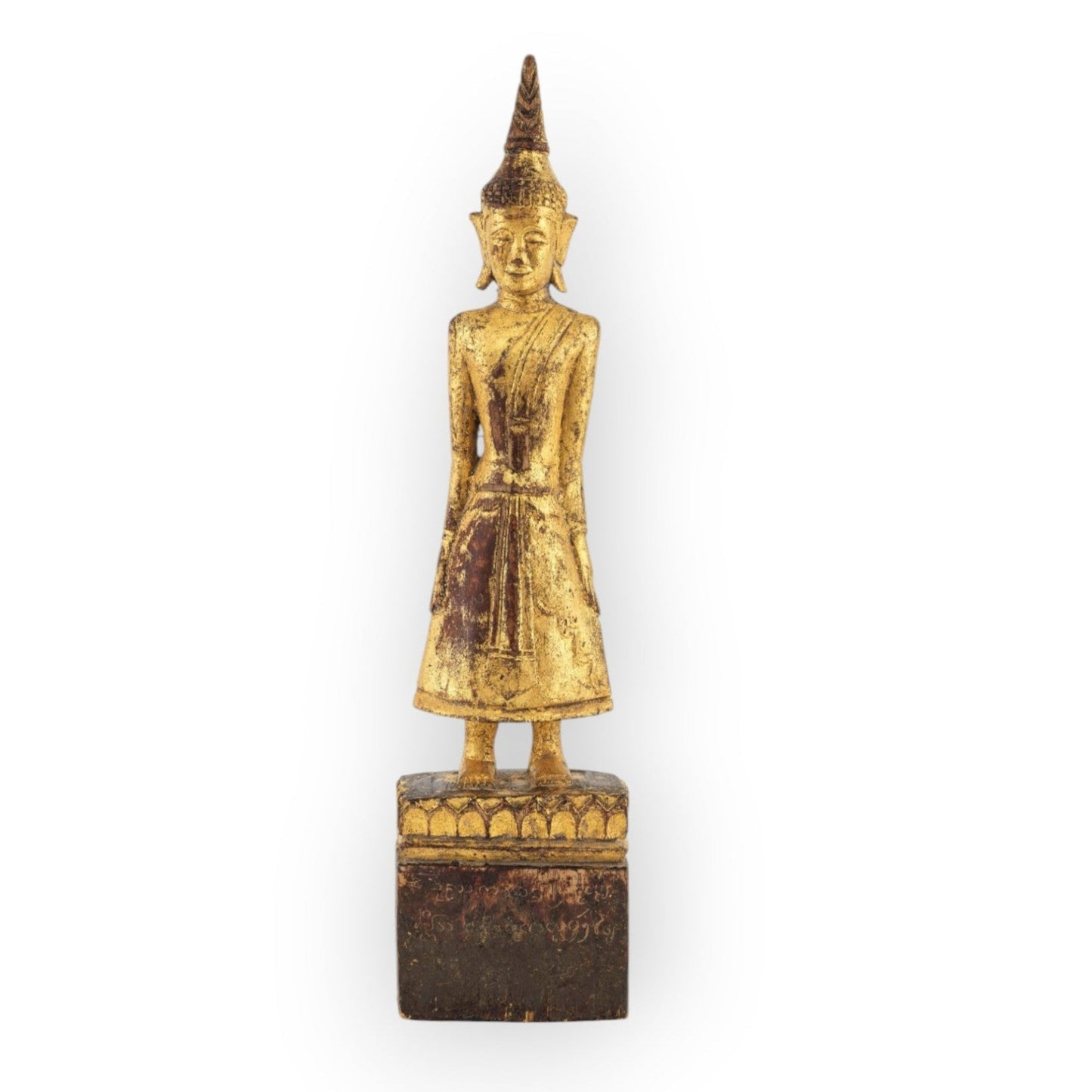 Rare antique Buddha, Birmanie, 19th c, Carved and gilded wood