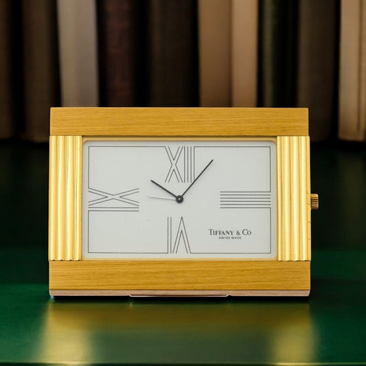 Tiffany Art Deco Brass Desk / Table Clock/ Pendulette Ref. 2707 with its original Tiffany box