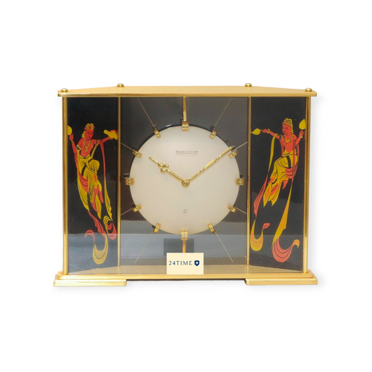 Jaeger-LeCoultre Art Deco Table Clock Horloge ca 1960 with Oriental Dancing Theme