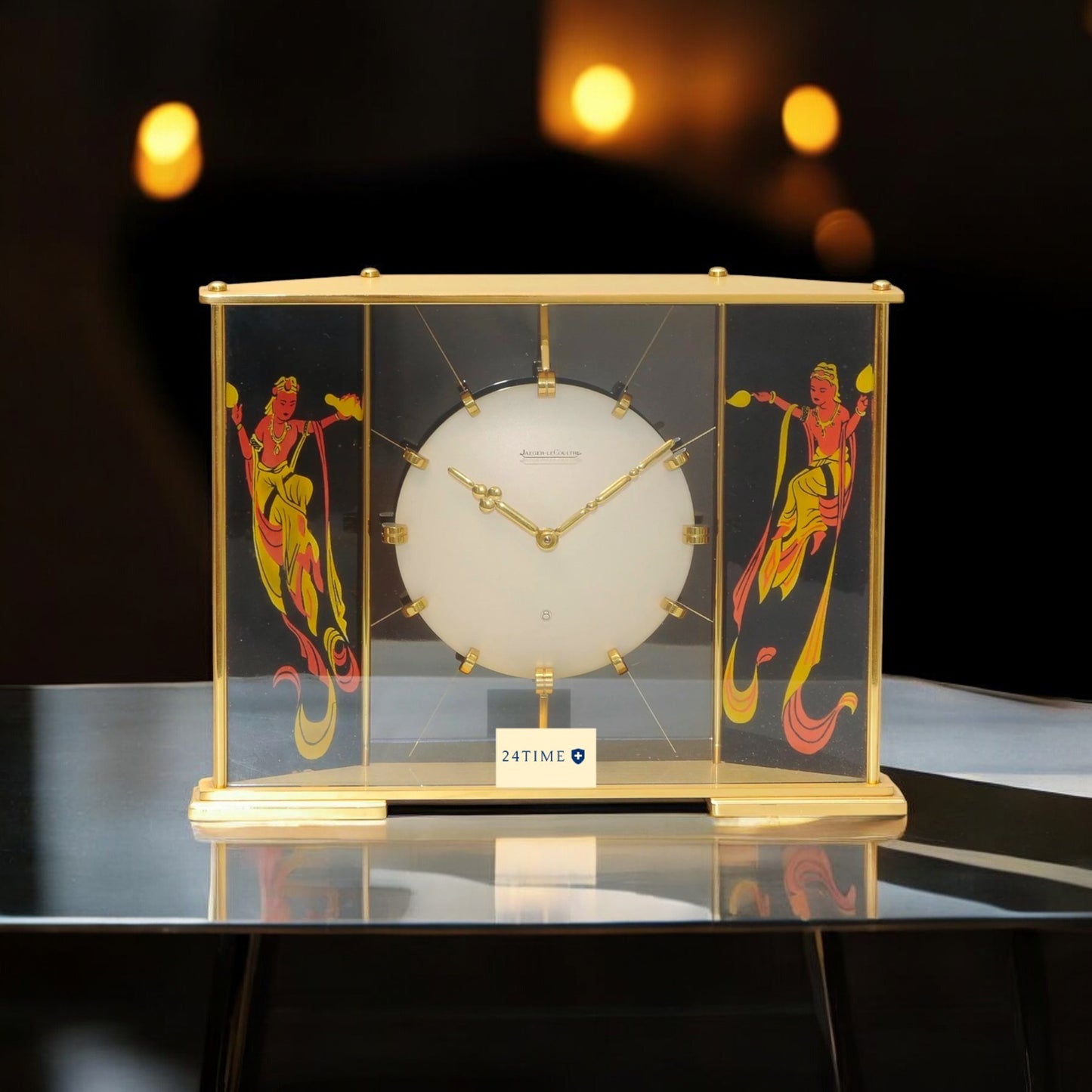 Jaeger-LeCoultre Table Clock Horloge ca 1960 with Oriental Dancing Theme One of One