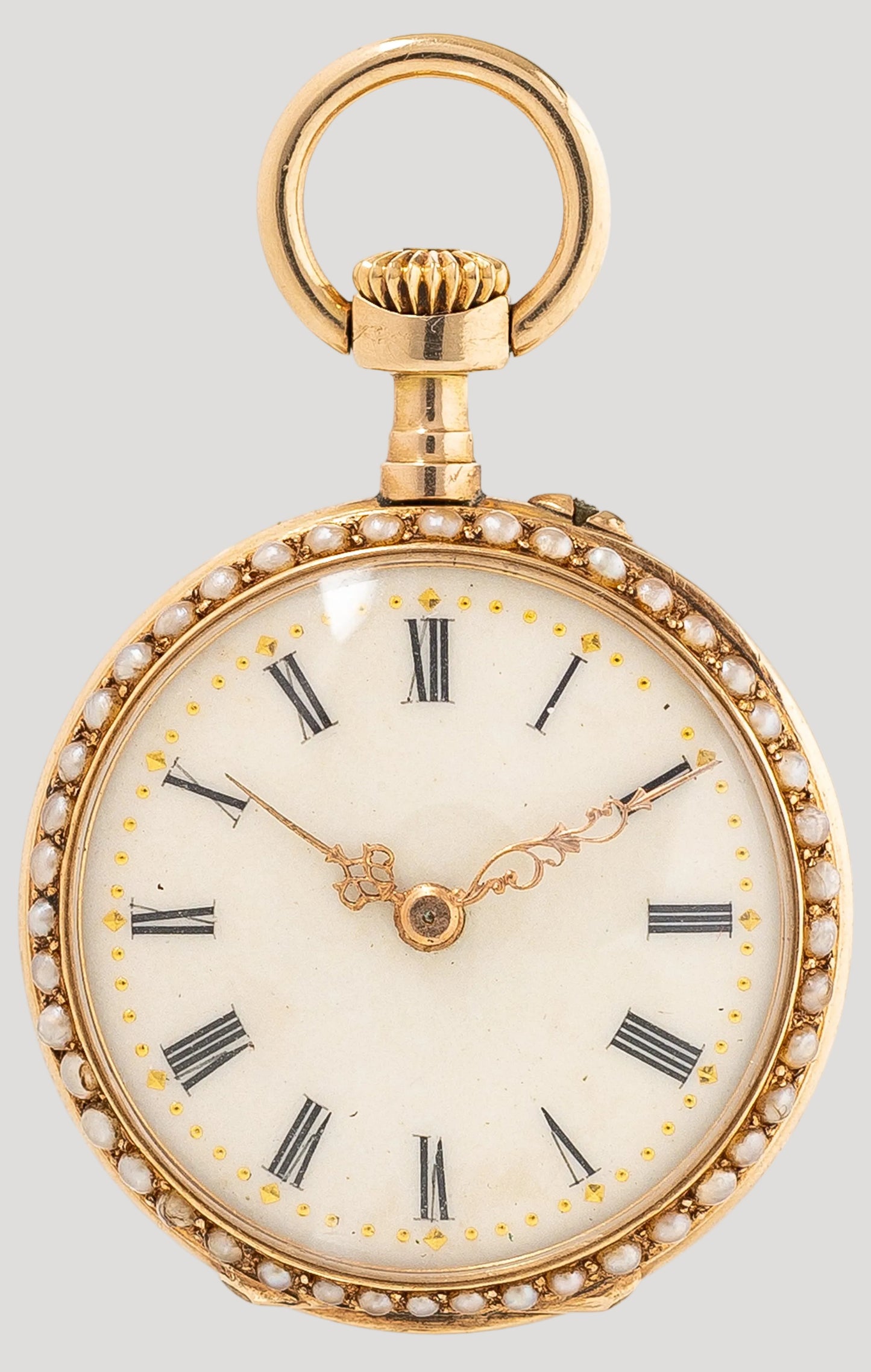 “Women in the Garden” Gold & Diamonds enameled open-face pocket watch 19c Rare Collector