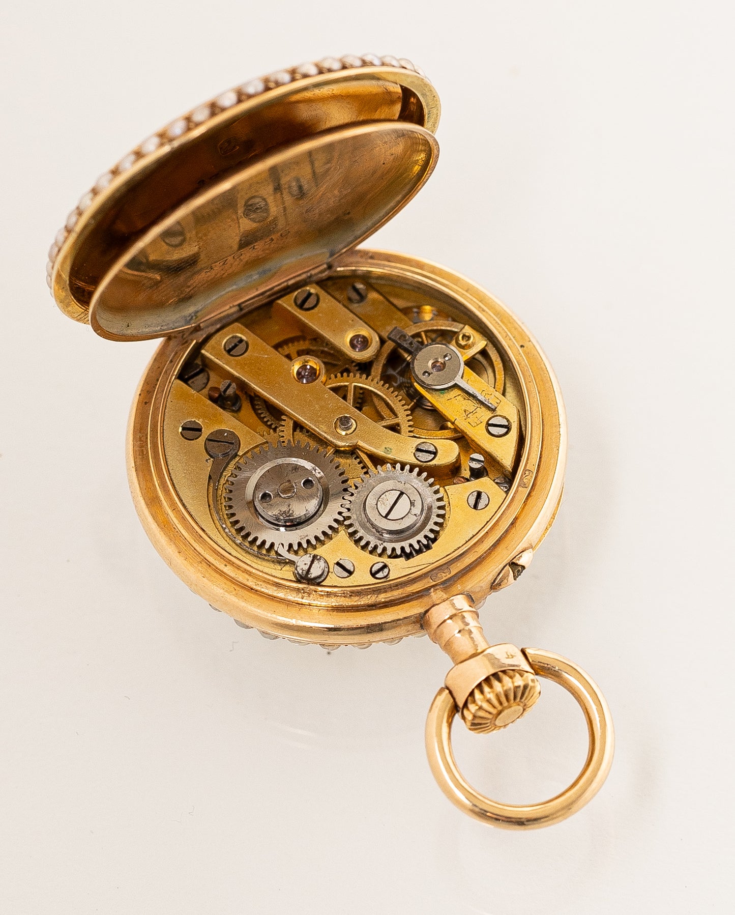 “Women in the Garden” Gold & Diamonds enameled open-face pocket watch 19c Rare Collector