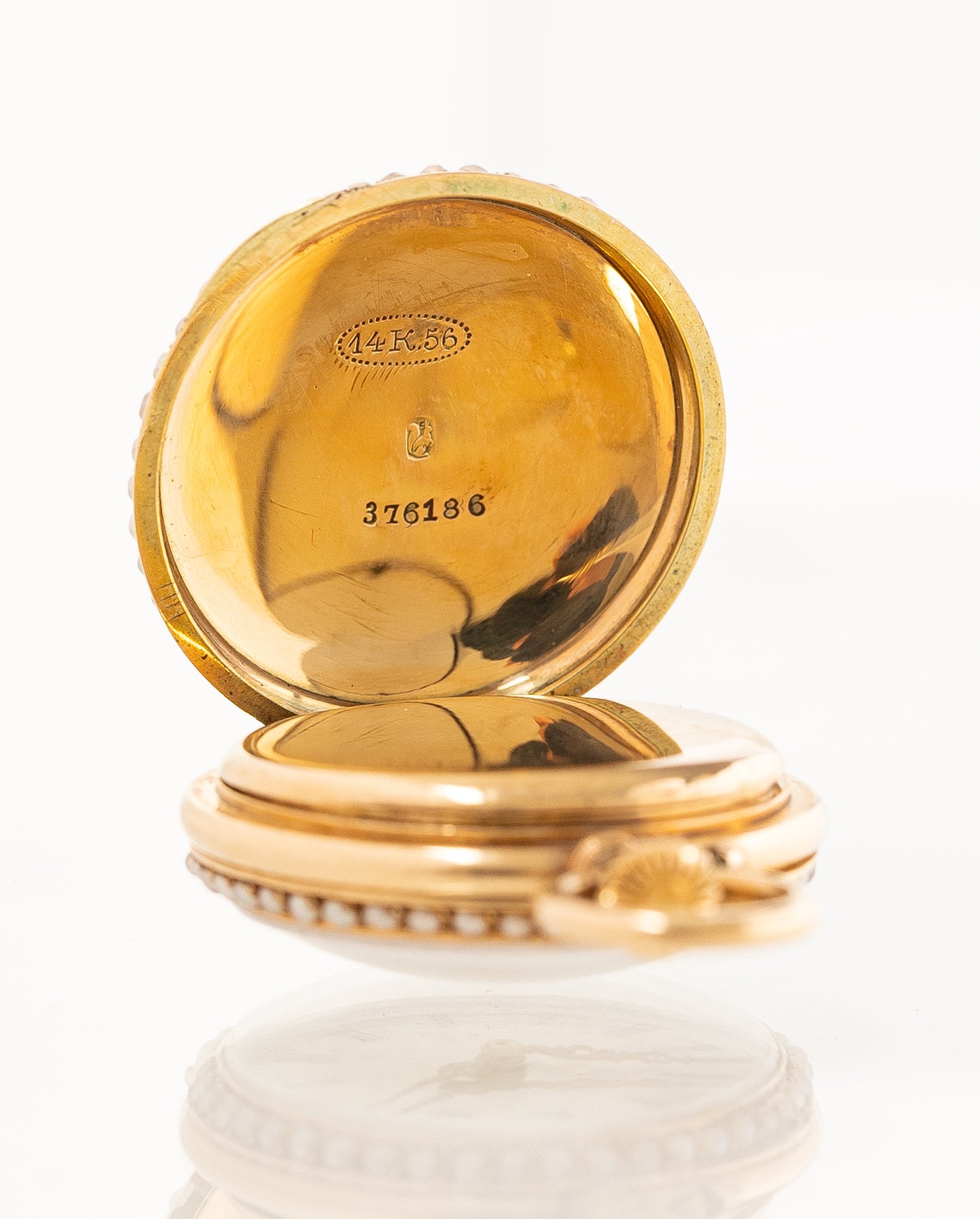 “Women in the Garden” Gold & Diamonds enameled open-face pocket watch 19c Rare Collector