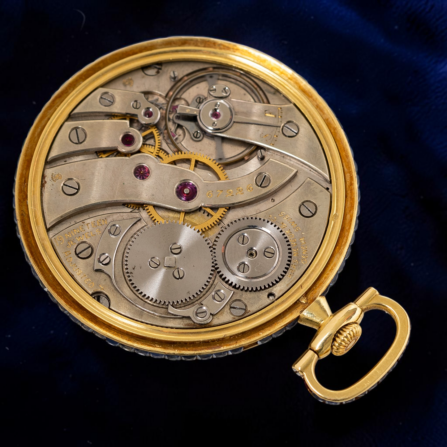 Haas Neveux Genève Art Deco 18k Gold Pocket Watch / Taschenuhr / Montre de poche set with sapphires ca 1920