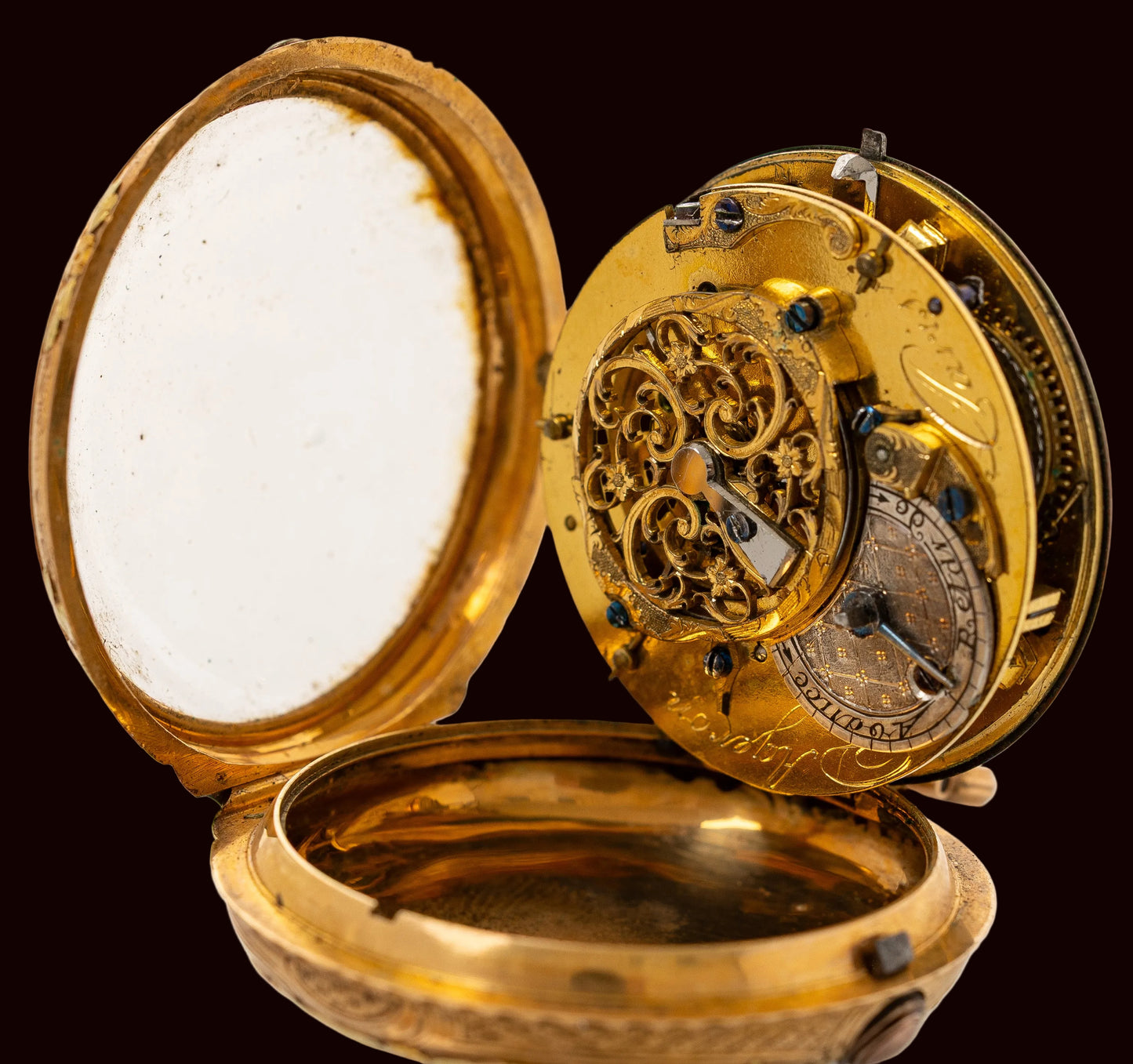 Ageron Paris 18k Gold Enamel Hand painted pocket watch 1780' Rare Collector
