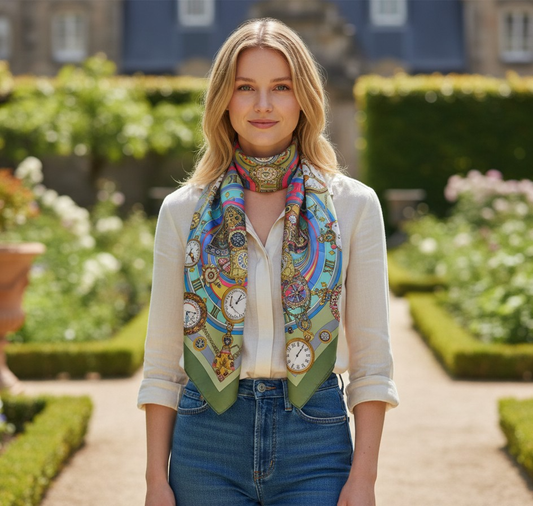 Hermès 'Parmis les fleurs je compte les heures' Silk Scarf/ Schal/ Echarpe 90 cm