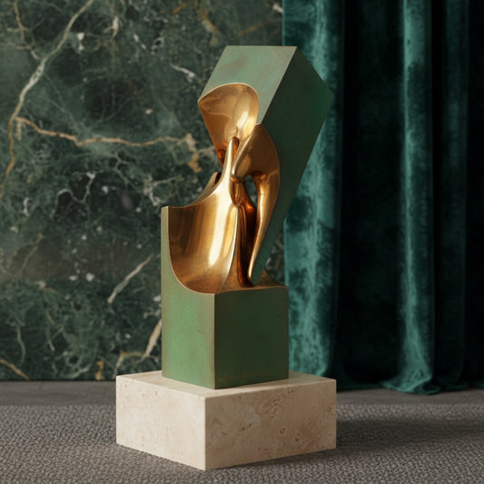 Abstract Sculpture by Lorzeno Frechilla, bronze with green vintage patina, signed and numbered