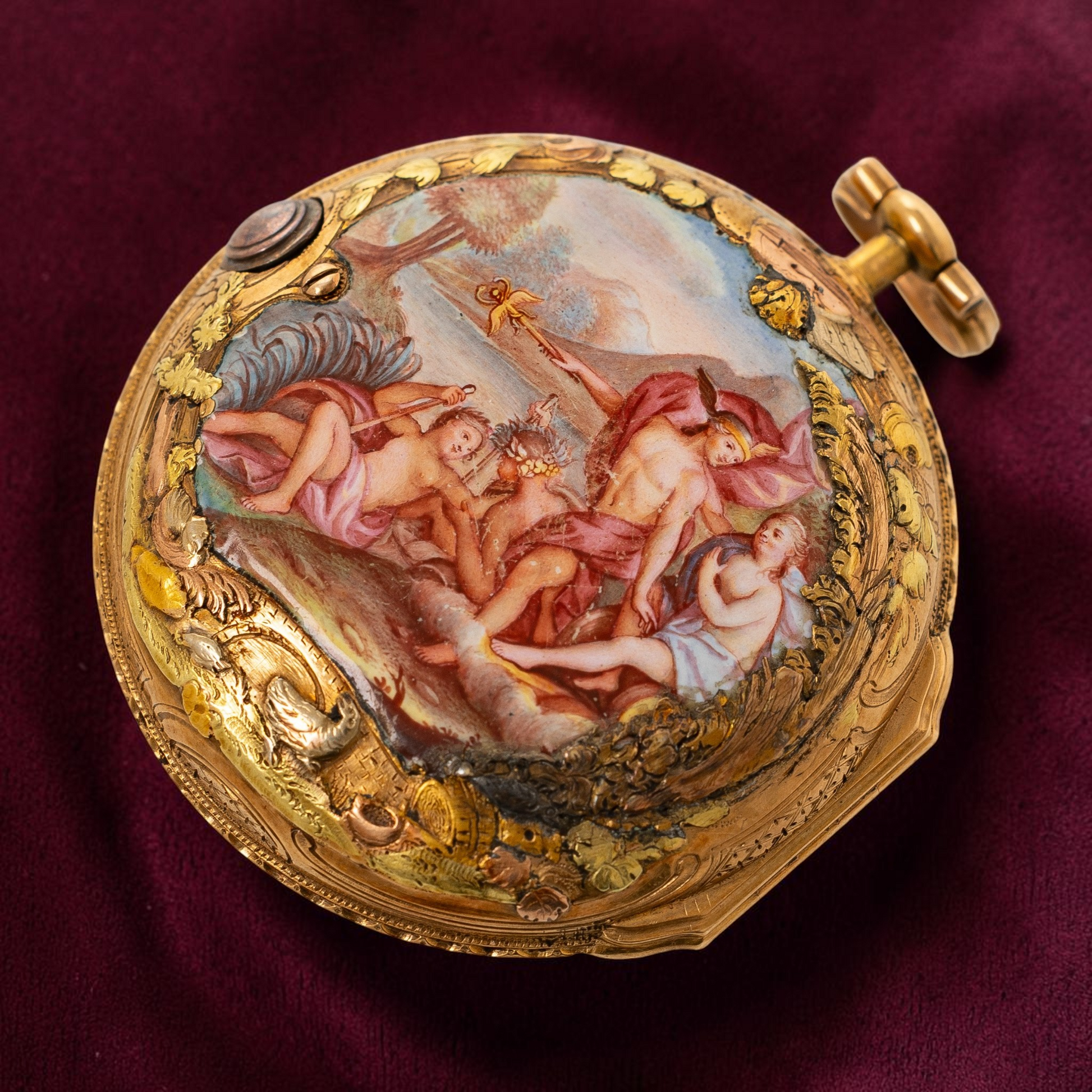 Ageron Paris 18k Gold Enamel Hand painted open-face pocket watch 1780' Rare Collector