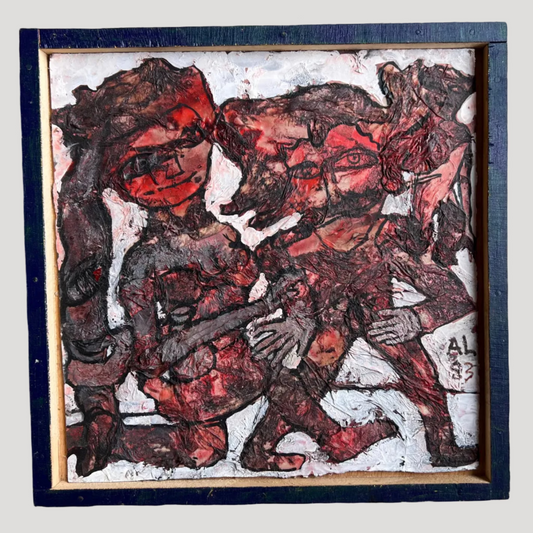 Alain LACOSTE (1935-2022), Untitled (Red Figures). Oil on panel Painting. Monogrammed and dated, contemporary art