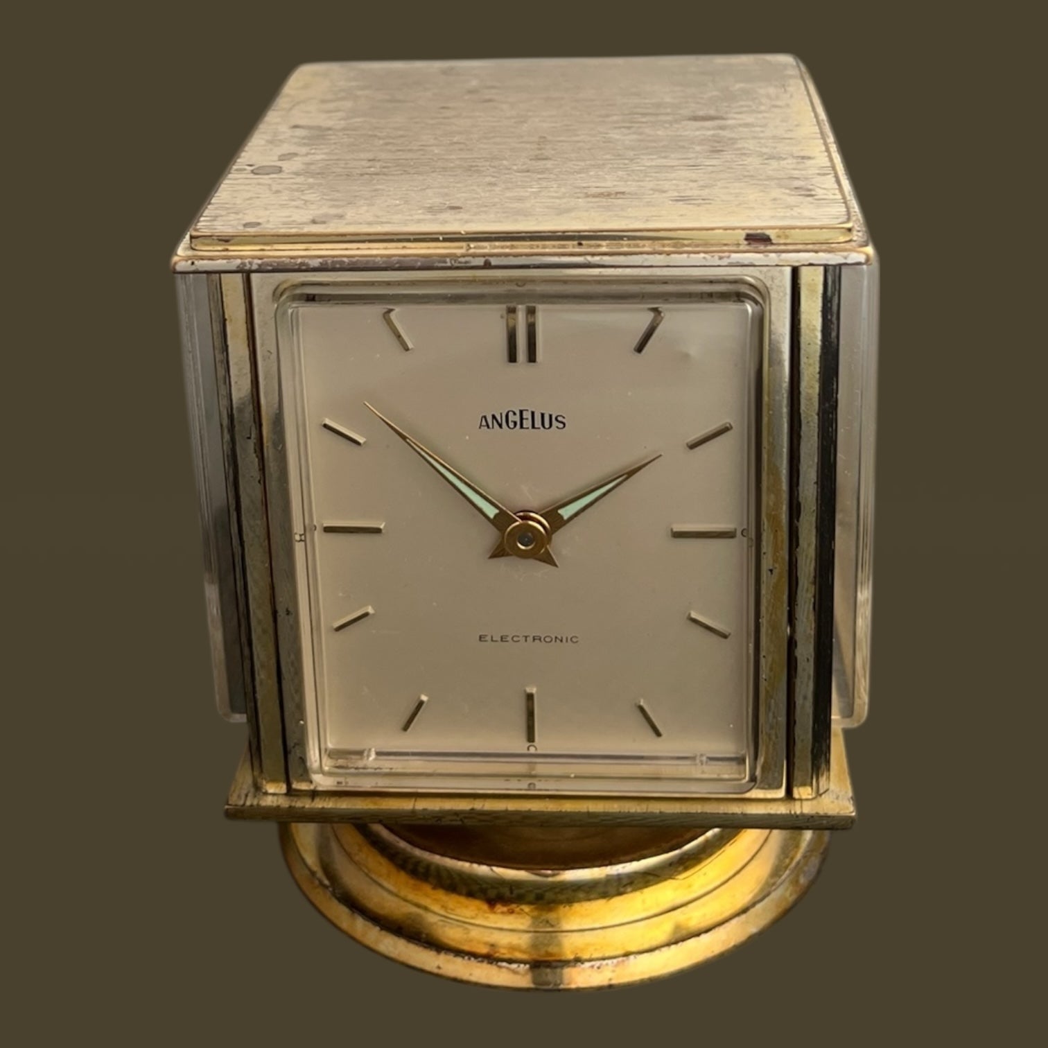 Angelus Barometer Desk Clock Horloge Tischuhr with Rotating square case 