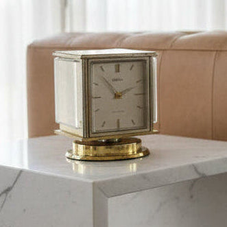 Angelus Barometer Desk Clock Horloge Tischuhr with Rotating square case 1980'