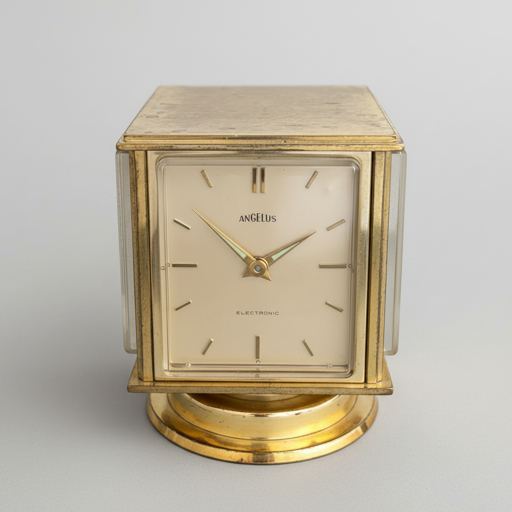 Angelus Switzerland Barometer Desk Clock Horloge Tischuhr with Four Sided Rotating square case